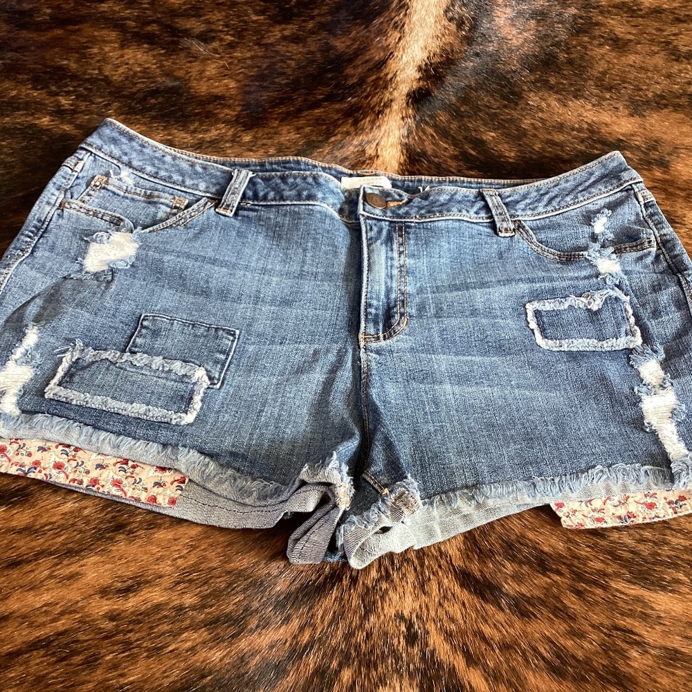 Lauren Conrad Denim Distressed Patchwork Jean Sho… - image 1